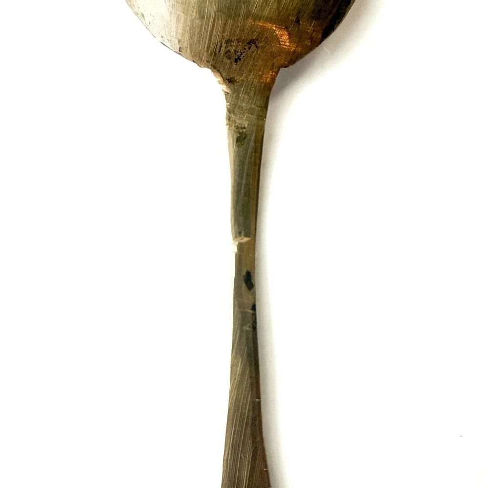 Vintage Hand Forged Brass Spoons Pair - Rustic‎ Primitive Farmhouse Kitchenware